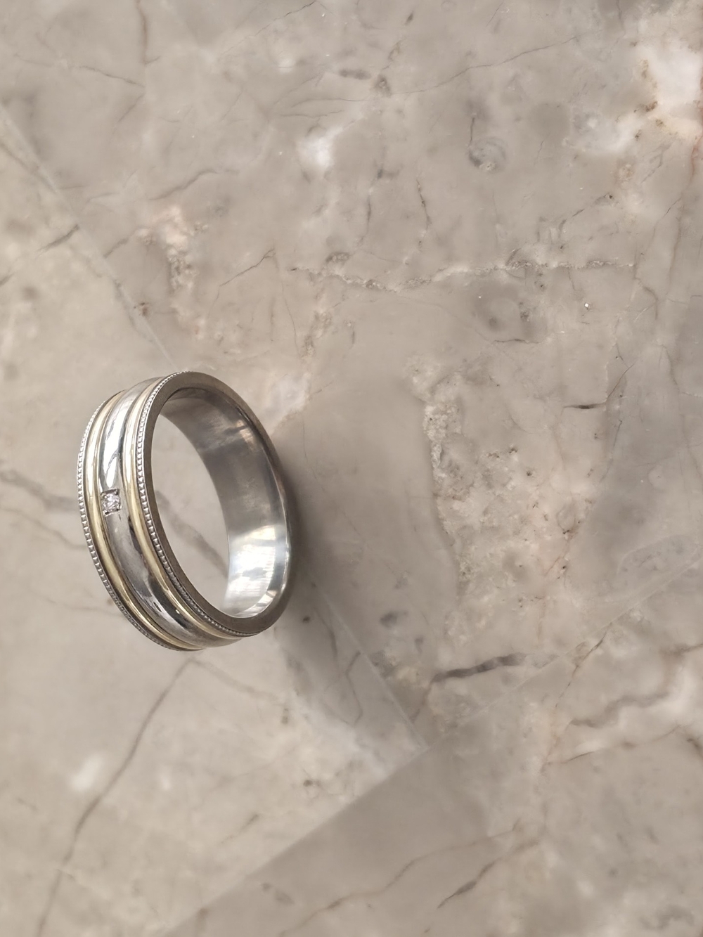 Men's Two-Tone Stainless Steel Ring with Polished Inlay